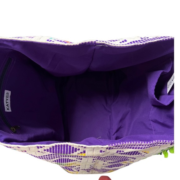 Purple/Lime Tote Bag w/ pom pom - Picture 4 of 5